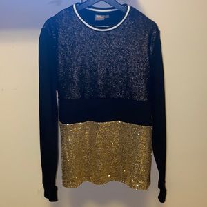 ASOS Sweatshirt with sequin color block and tipped ribs size M